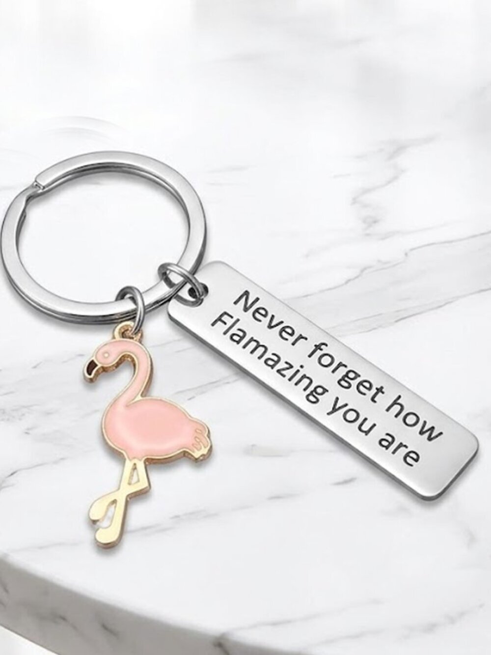 Motivational Flamingo Stainless Steel Keychain - Light Pink